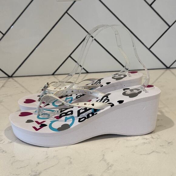 Guess Hearts white Platform Flip Flop size 10 silver accent hearts Y2K baddie - Picture 1 of 9